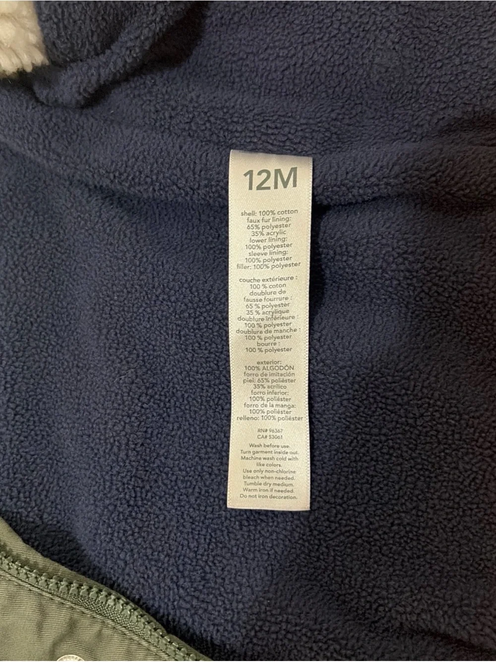 OshKosh B'gosh Olive Sherpa fleece lined Hooded coat